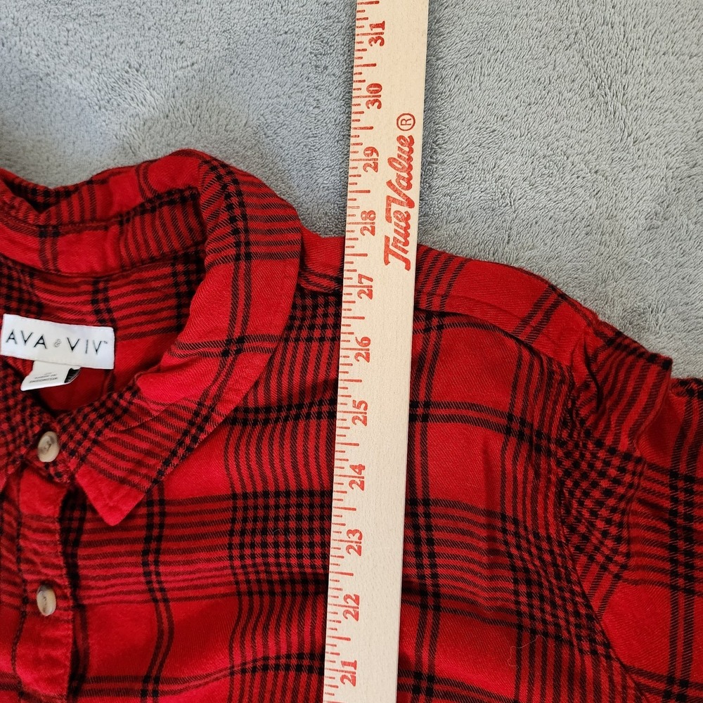 Ava & Viv Shirt Women's Plus 2x Red Plaid Long Sleeve Button Up Pockets - Picture 7 of 8